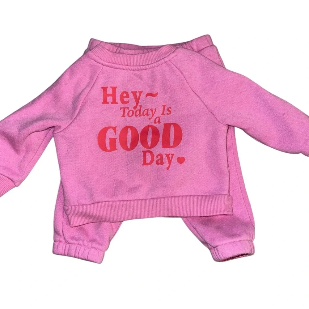 Cat & Jack Baby Girl 3 Piece Set - 3-6M - Pink Sweatpants, Sweatshirt, LS Onesie